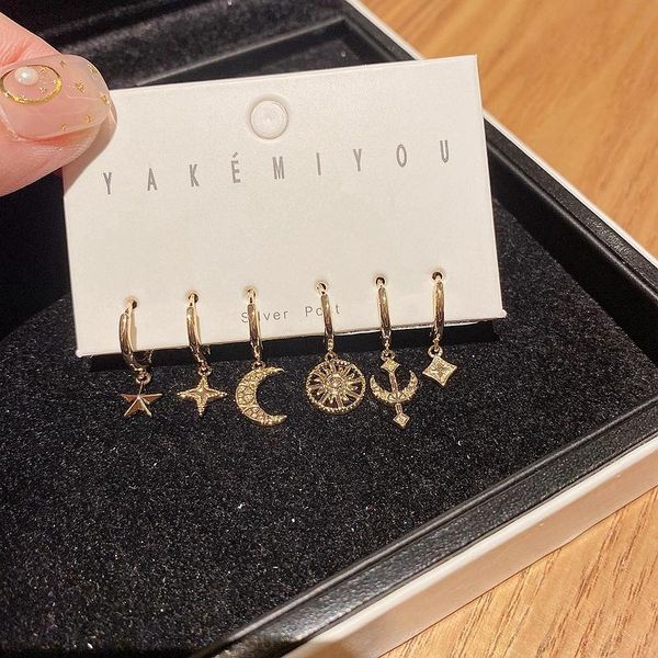 

dangle & chandelier mixed styles gold color plated metal sun moon star earrings pack unique design women jewelry, Silver