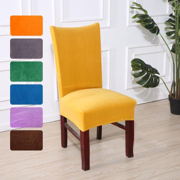 

chair covers solid color elastic spandex dining cover polyester velvet fabric slipcovers for decorate wedding el banquet
