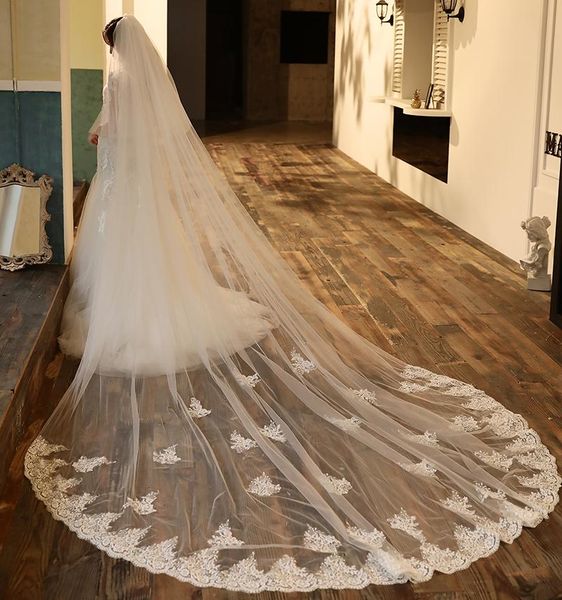 

bridal veils 2021 3 meter cathedral wedding veil white/ivory lace with comb bride accessories in stock, Black
