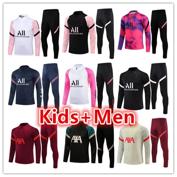

mens + kids football tracksuits training suit jerseys sets 2021 2022 designer soccer tracksuit jersey set jacket jogging kits survetement fo, Black