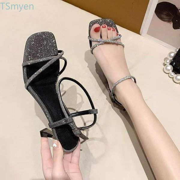

sandals sequins women high heel fairy wind open toe fashion crossed diamond thin pumps comfort crystal shoe tea party, Black