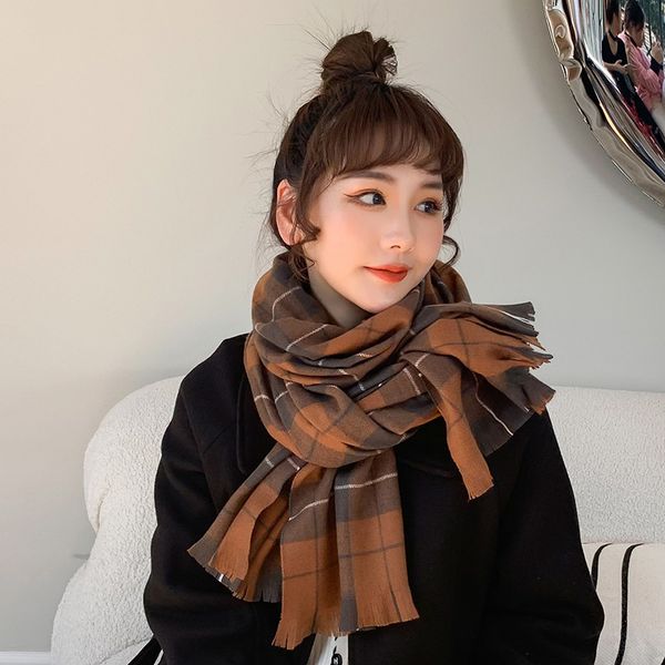

luxury design plaid scarf winter 2021 new cold proof and warm imitation cashmere shawl thickened bib women's straight, Blue;gray