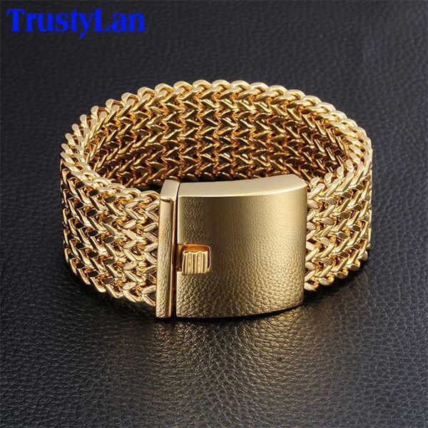 

30mm wide 21/22/23cm length men's bracelet never fade gold color thick stainless steel men bangles jewelry armband drop 211124, Black