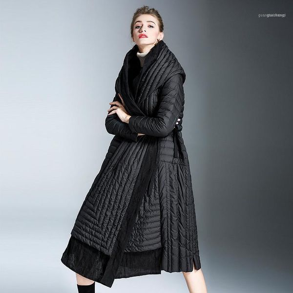 

mid long patchwork cotton linen parka feminina ukraine 90 wihte duck down clothes vintage jacket female winter coat women qh0251, Black