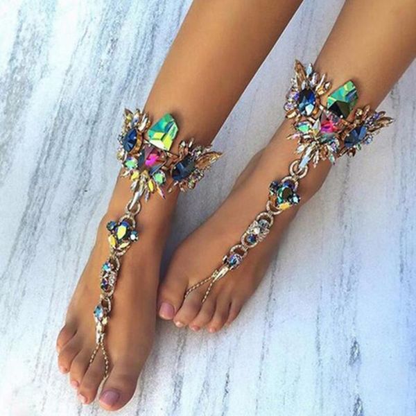 

anklets luxury crystal rhinestones gem flower pendant anklet chain ankle barefoot sandals foot jewelry beach vacation sold 1 pc, Red;blue