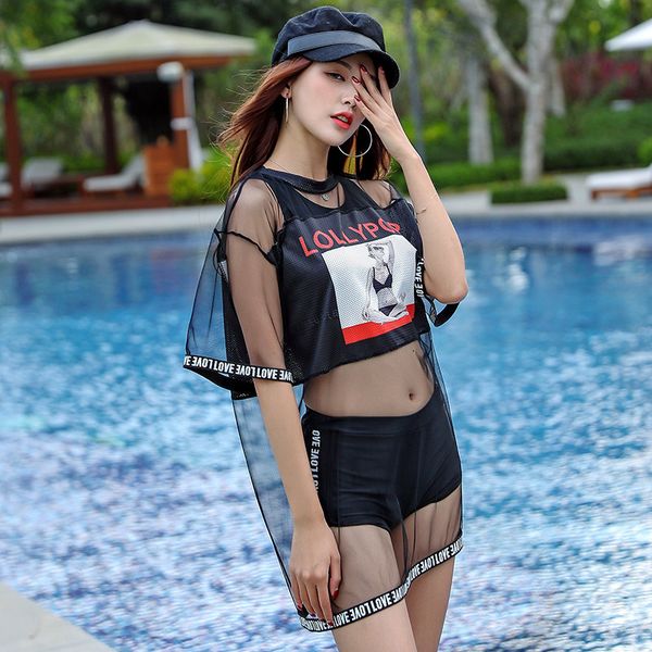 

Swimsuit Swimsuit women's Korean version conservative split bikini three piece set, White;black