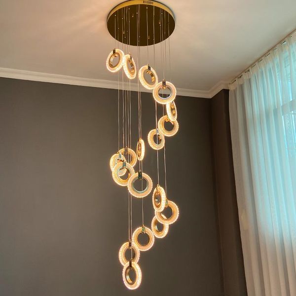

pendant lamps loft lamp for home decoration modern led ceiling chandelier acrylic ring fixtures stairs deco hanging lights