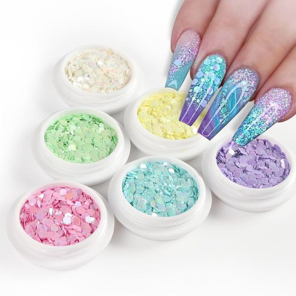 

nail glitter 6pcs 3d hexagon chunky nails mermaid sequins mixed sparkly flakes set for polish manicure art decorations rk390090, Silver;gold