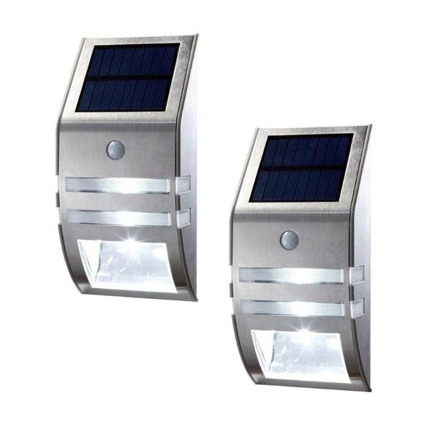 

wall lamp 2 led solar powered pir motion sensor light outdoor garden landscape yard lawn security