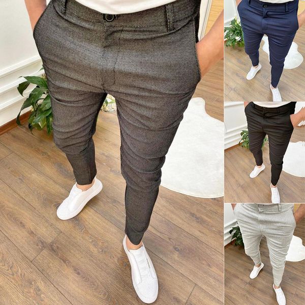 Повседневные брюки для мужчин, модные облегающие брюки на молнии, однотонные, размера плюс 3xl 4xl, повседневные уличные брюки для работы
