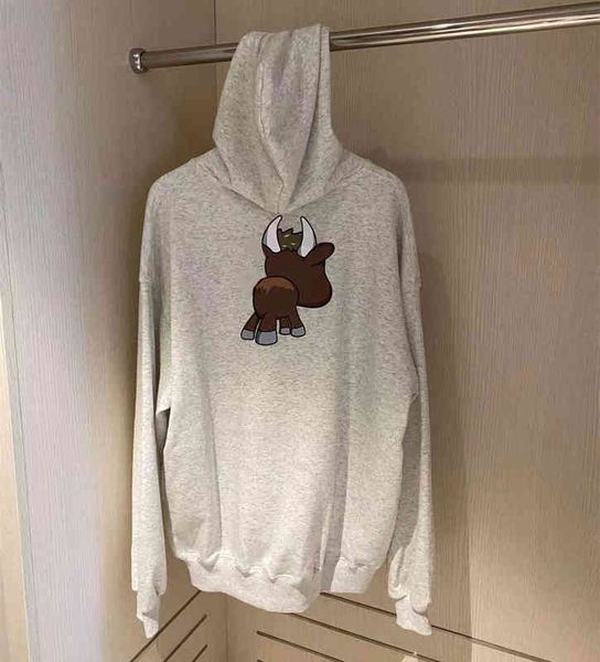 

2022 factory wholesale new trendy fall loose fit pullover hoodie printed drawstring calf hood comfortable, Black