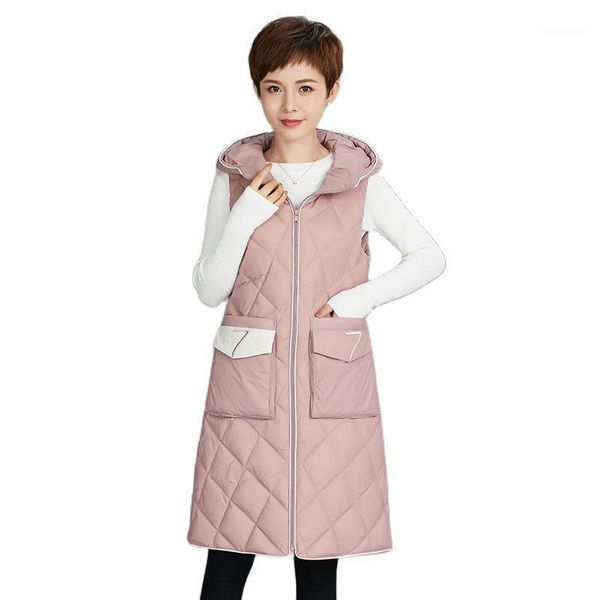 

women's down & parkas women autumn winter hooded big pocket sleeveless long vest coat outwear puffer jacket cotton padded waistcoat, Black