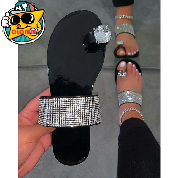 

summer flat slippers women sandals rhinestone beach shoes waterproof black toe