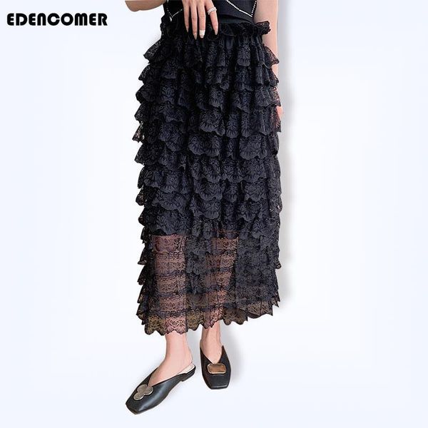 

skirts multi-layer cake skirt spring/summer 2021 loose-waisted long romantic sweet layer a word korean fashion clothing, Black