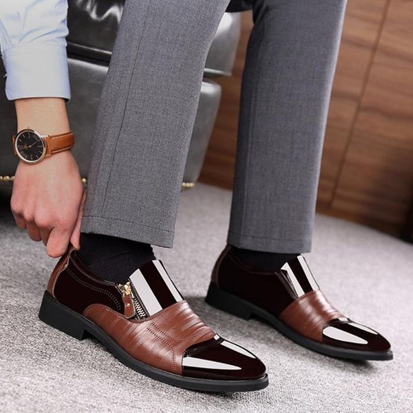 

men patent leather formal shoes business pointed toe dress fashion classic slip on office wedding oxford suit, Black