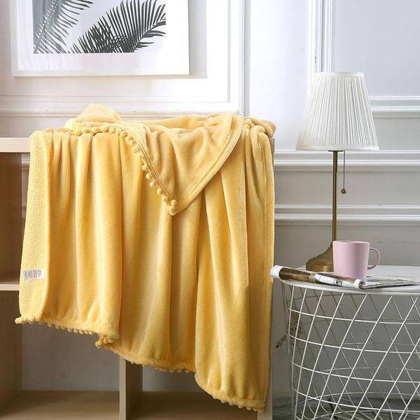 

blankets limited solid color flannel blanket small balls on the bed warm cover soft throw 130*150 sofa manta square