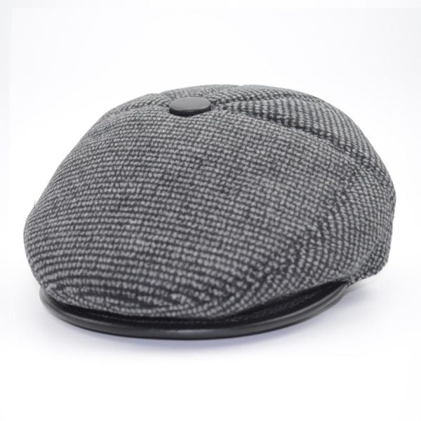 

berets men autumn winter baker sboy flat cap herringbone retro hat casual tweed panel ear protection senior, Blue;gray