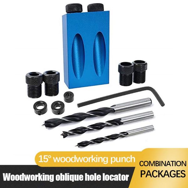 

professional hand tool sets 3/14/28/34pcs woodworking oblique hole locator set 15 degree angle drill guide puncher diy tools bits pocket jig