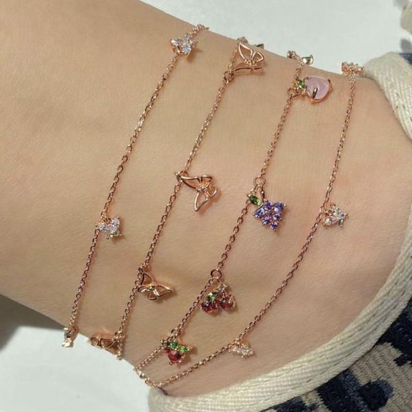 

anklets fashion crystal cherry anklet for women gold color cute foot jewelry butterfly leg ankle bracelet accessories gift, Red;blue