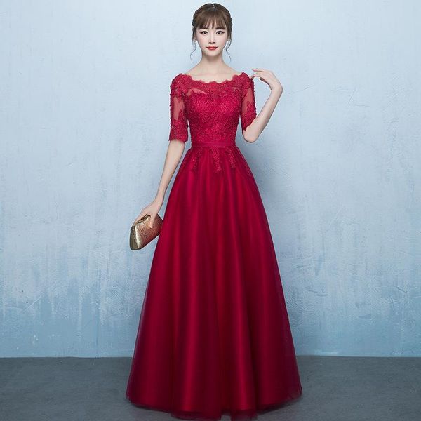 

ethnic clothing slim lace mesh appliques wedding dress evening chinese toast improved qipao vestidos size s-xxl, Red