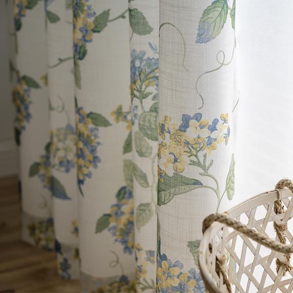 

curtain & drapes 2021 blue american country hydrangea fresh cotton linen curtains for living dining room bedroom