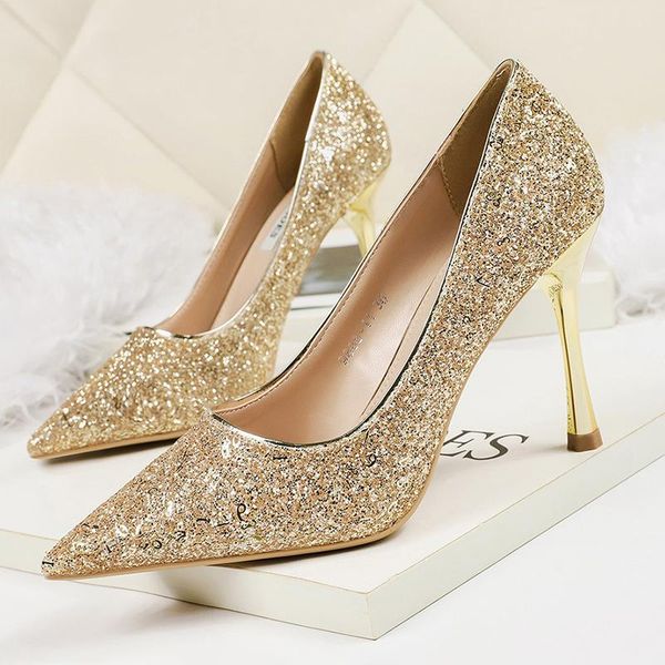 

dress shoes 2021 spring women party blingbling crystal office pumps gold sliver white female high heels, Black