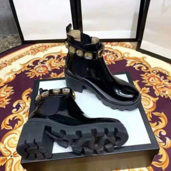 Schwarze Frauen Luxus Stiefeletten Schuhe Damen Chelsea Chunky Low Heel Weibliche Plattform Damen Frühling Neue G Marke Booties