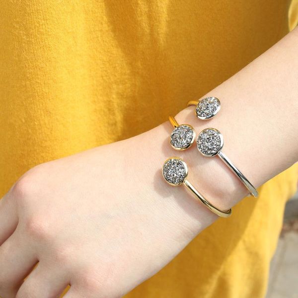 

bangle 2021 fashion round natural stone adjustable bracelet charm crystal druzy drusy silver color jewelry for women gift, Black