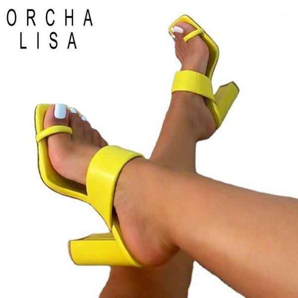 

sandals orcha lisa 2021 womens chunky heels ring toe candy color singbacks party wedding office lady shoes solid black yellow1