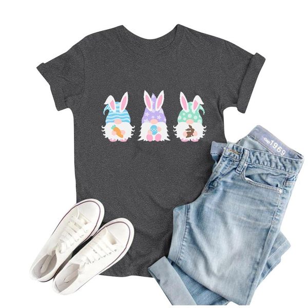 T-Shirt da donna Giorni di Pasqua Camicie da donna T-shirt con gnomi carini T-shirt con grafica divertente T-shirt da donna casual estiva a maniche corte Taglie forti S-4XL 2021 A