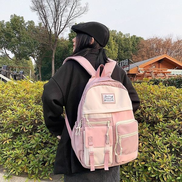

backpack women's preppy school bag contrast color zipper fashion nylon bags wvgo