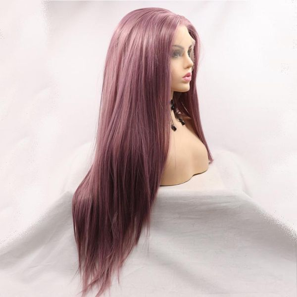 

synthetic wigs melody fashion ash purple long straight wig heat resistant fiber lace front natural soft for women mark up party, Black