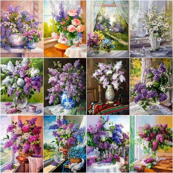 

paintings gatyztory coloring by number lavender flower kits diy drawing canvas handpainted oil painting numbers home decoration gift