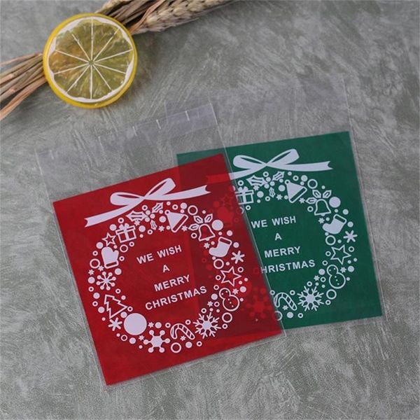 

gift wrap 100pcs/pack plastic cellophane xmas packing wrapper bake biscuit christmas candy&cookies bag