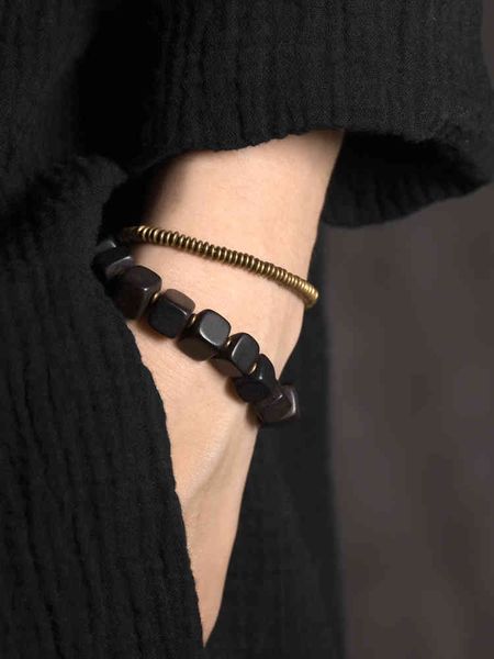 

curved tail flower geometric multi-layer bracelet female black simple cold wind jewelry sandalwood copper male, Golden;silver