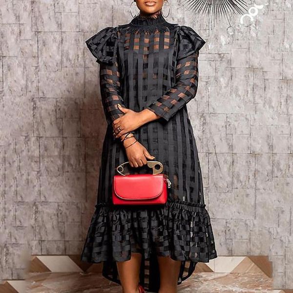 

casual dresses dress women hollow out pullovers perspective autumn 2021 fashion design african long sleeve western style, Black;gray