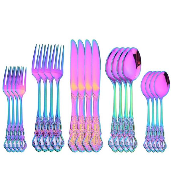 

flatware sets rainbow western cutlery set stainless steel dinnerware knife dessert fork tea spoon silverware home kitchen tableware