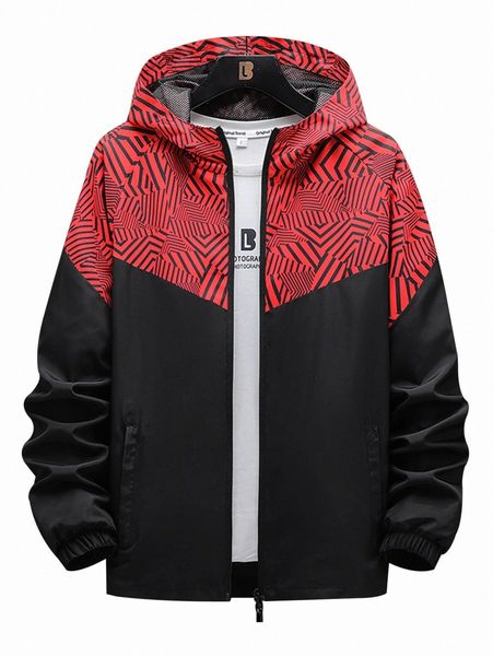 

men striped colorblock zip up hooded jacket w5yl#, Black;brown