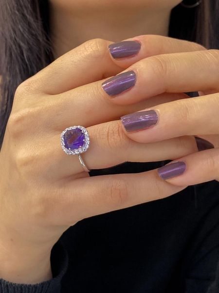 

baget amethyst diamond model 925 silver ring cluster rings, Golden;silver