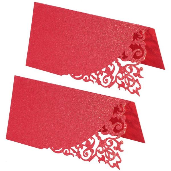 

greeting cards 50pcs hollow flower cut name place table decoration small tent for wedding party - bright red
