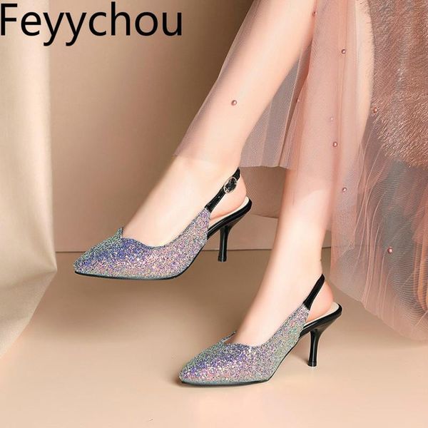 

dress shoes women pumps high heels pointed toe buckle sequined cloth mixed-colors 2021 fashion sweet red white big size 34-46, Black