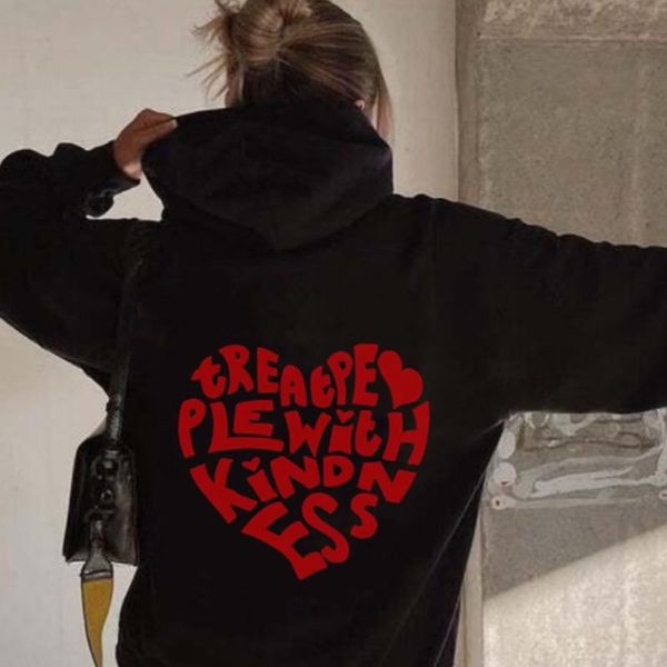 

women's hoodies & sweatshirts treat people with kindness hoodie mental health sweatshirt aesthetic winter clothes women tpwk fashion, Black