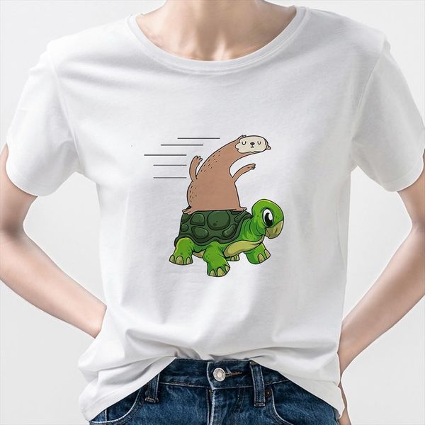 

sloth and tortoise funny women men t shirt summer arrivals ulzzang cartoon fashion short sleeve ropa tumblr mujer spain, White;black