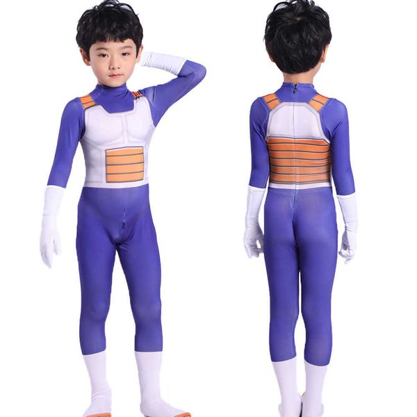 

halloween children suits son goku movie baby kids vegeta-boy cosplay costume anime superheroes jumpsuits black hair q0910, Blue