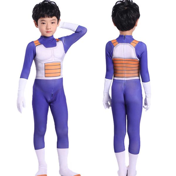 Halloween erwachsene Kinder Anzüge für Sohn Goku Film Baby Kinder Vegeta-Boy Cosplay Kostüm Anime Superhelden Jumpsuits schwarzes Haar Q0910