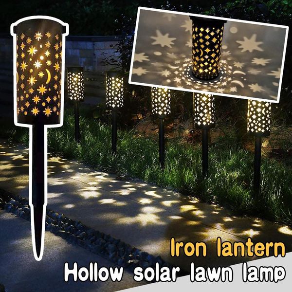 

lawn lamps solar led outdoor lights hollow wrought iron decoration courtyard lamp star sun moon lantern garden ground plug light