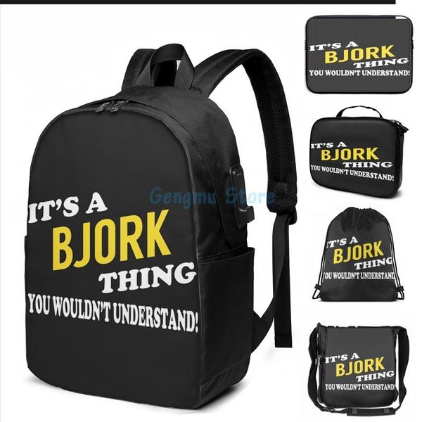 

funny graphic print its bjork thing you wouldnt understand usb charge backpack men school bags women bag travel laptop