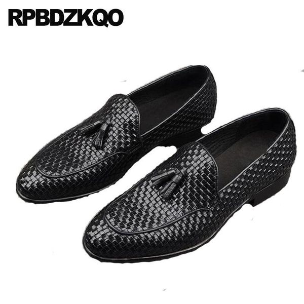 

dress shoes european tassel british style men woven leather 2021 loafers braided italian italy slip on pointed toe black formal