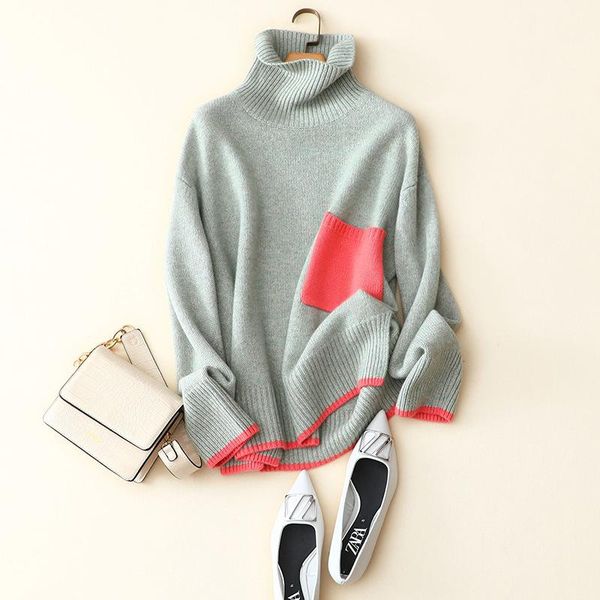 

100% pure cashmere sweater turtleneck women loose fashion thick winter pullovers women's sweaters, White;black
