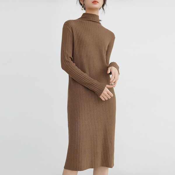 

casual dresses mock neck sweater dress women basic knitted fall winter, Black;gray